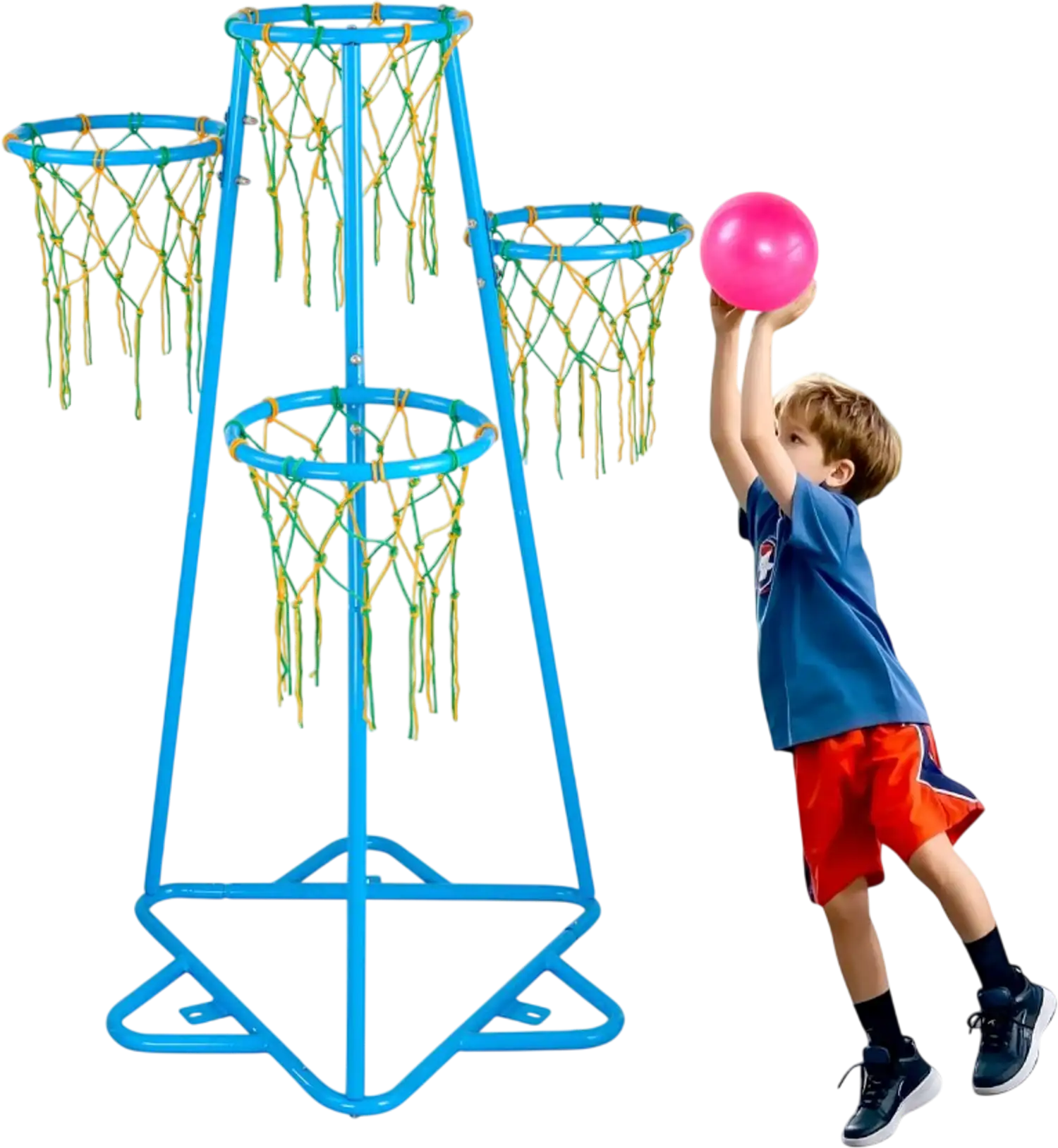 Vevor Basketball Hoop Kids 4-Hoop Portable Adjustable Height Stand with 3 Balls New