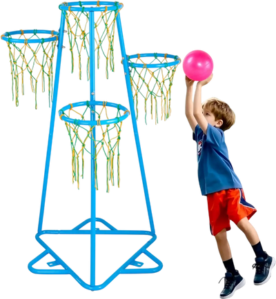 VEVOR Kids Basketball Hoop, 4-Hoop Child Basketball Hoops, Portable Basketball Stand with Adjustable Heights and 3 Balls, Indoor and Outdoor Basketball Toy Set for Children of All Ages, Boys & Girls