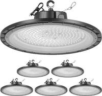 VEVOR 6 Pack LED High Bay Lights, 5000K 200W 30000LM Super Bright UFO LED Warehouse Shop Lights, IP65 Waterproof, 100-277V Wide Voltage for Warehouse Workshop Factory Gym Garage Barn, Black
