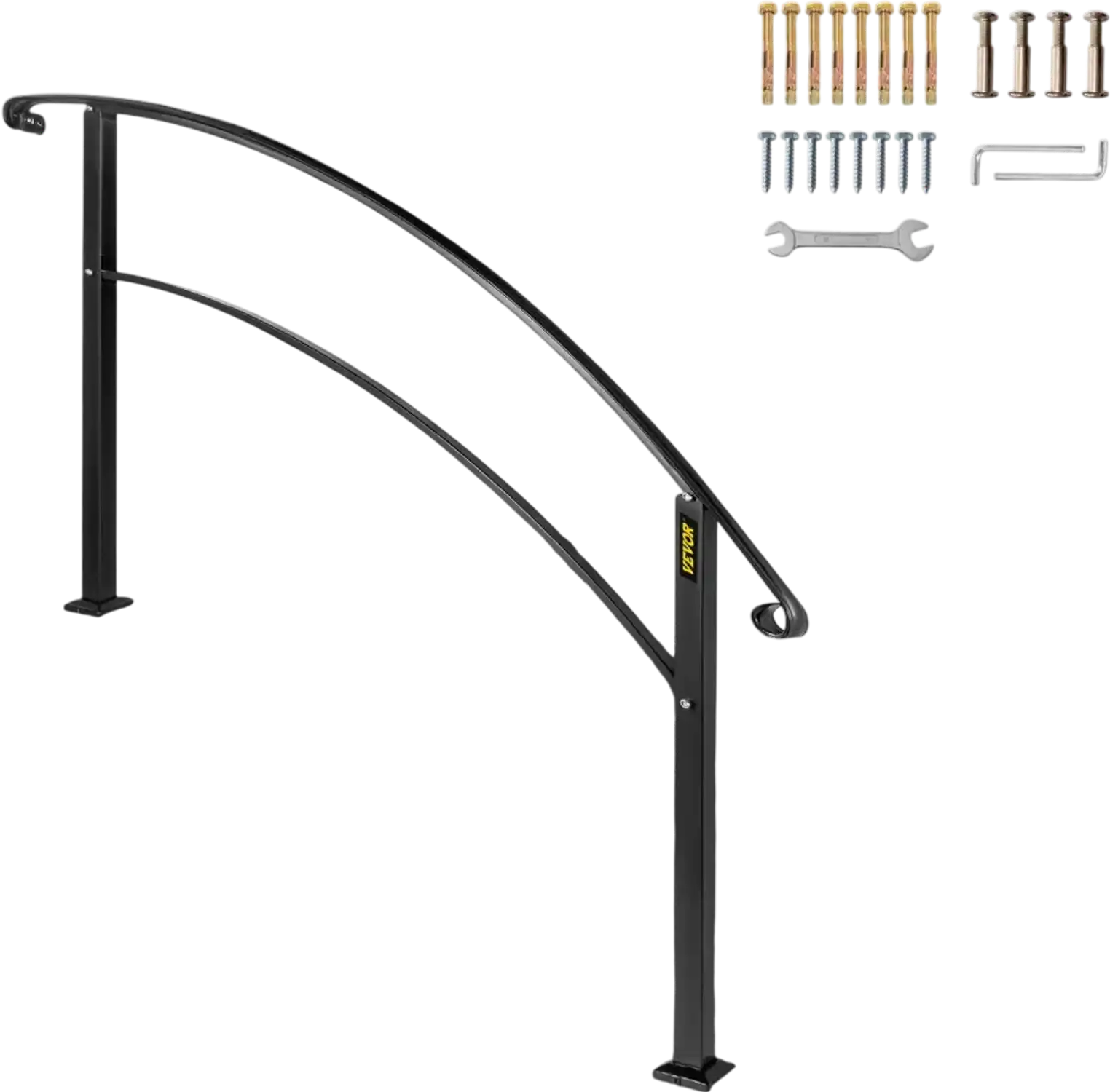 Vevor Handrail Outdoor Stair Railing for 5 Steps Black Wrought Iron New