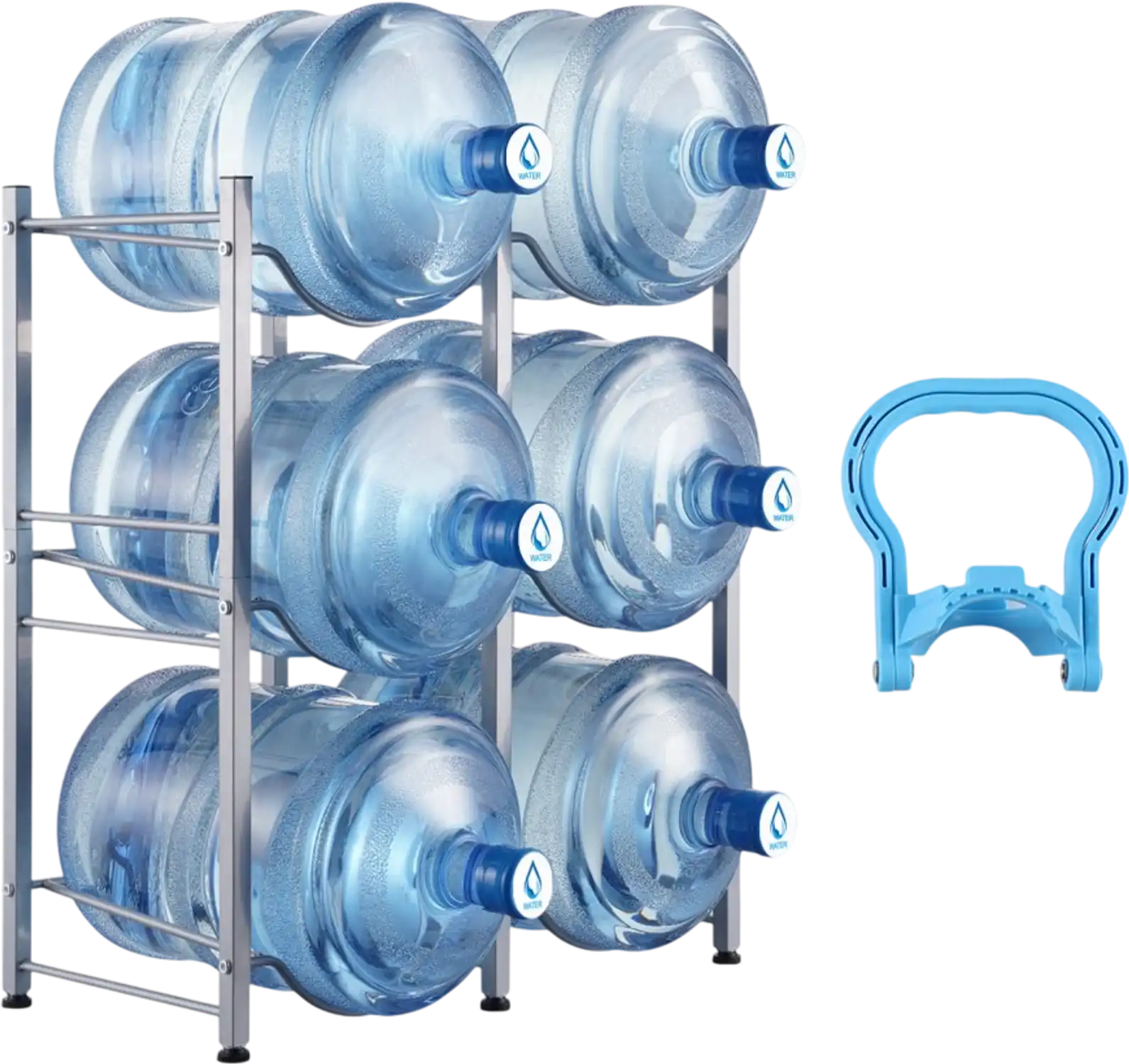 Vevor Water Jug Holder 3-Tier Double Row Rack for 6 Bottles Silver New