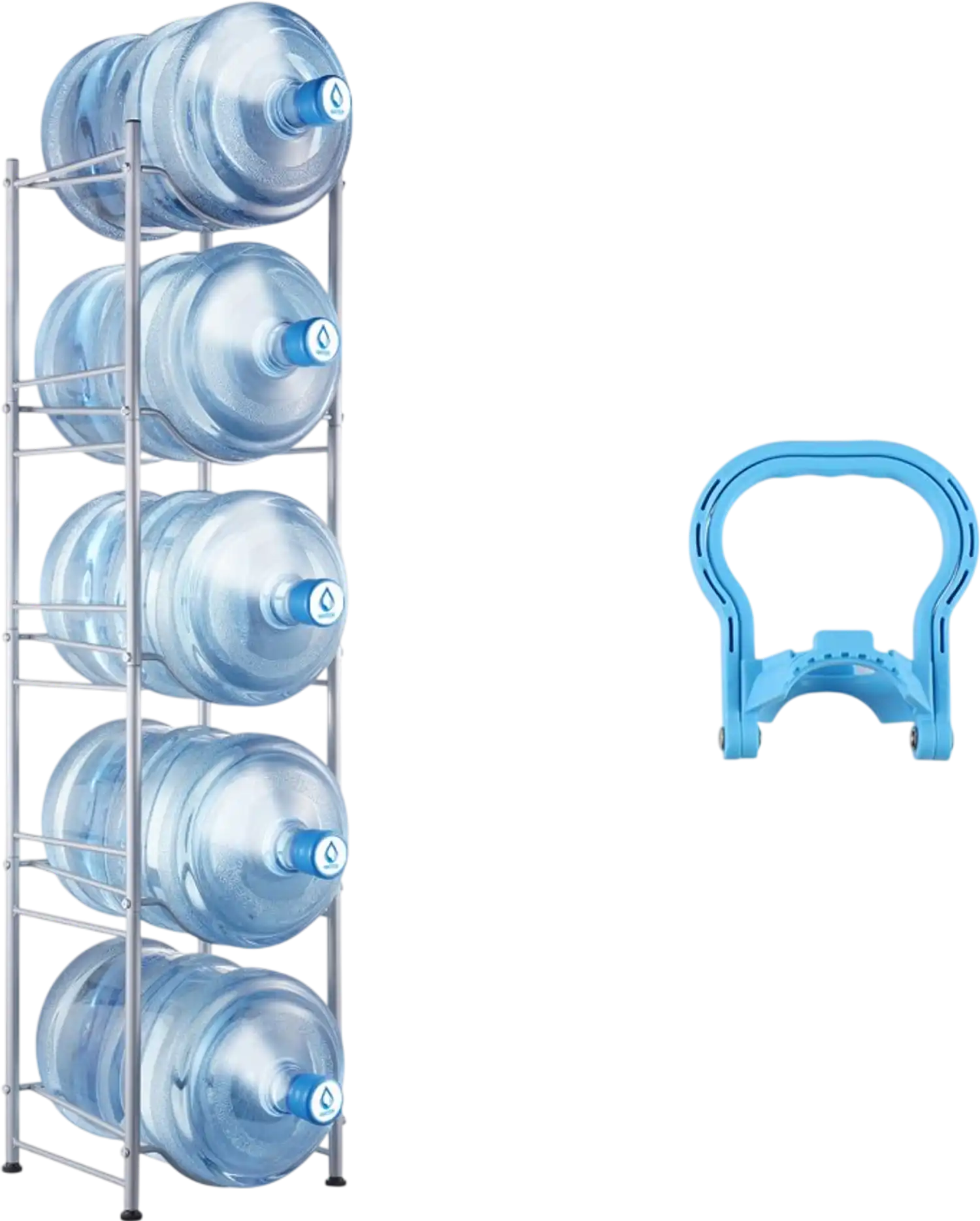 Vevor Water Jug Holder 5-Tier 5-Bottle Storage Rack Silver New