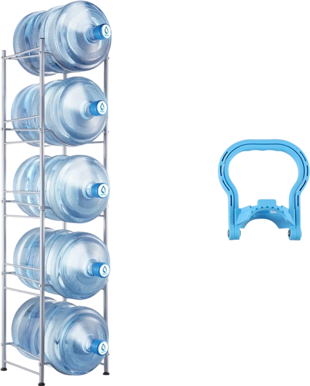 VEVOR 5 Tiers Water Jug Holder, 5 Gallon Water Bottle Holder, Single Row Water Bottle Rack for 5 Bottles, Heavy Duty Water Jug Rack for Kitchen, Office, Living Room, Silver