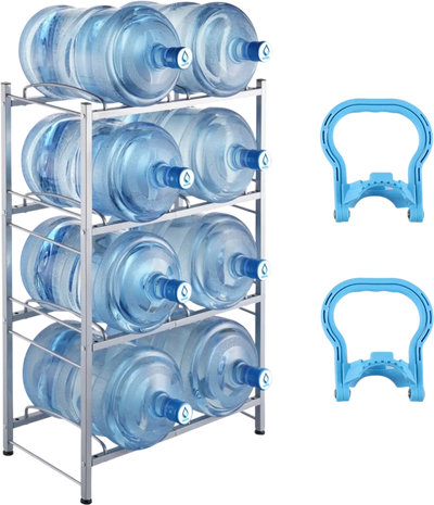 Vevor Water Jug Holder 4-Tier 8-Bottle Double Row Rack Silver New