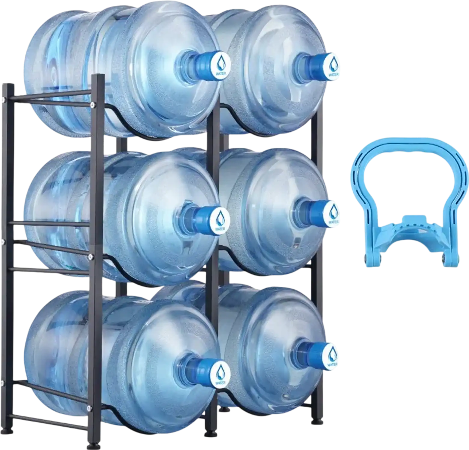 Vevor Water Jug Holder 3-Tier 6-Bottle Heavy-Duty Black Rack New