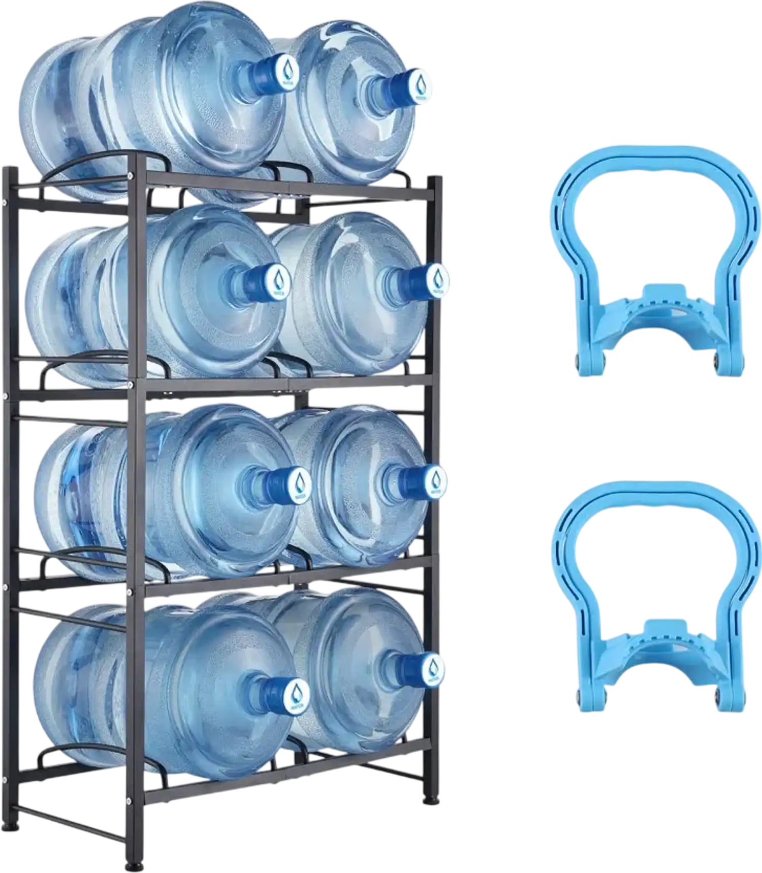 Vevor Water Jug Holder 4-Tier Double Row Rack for 8 Bottles Black New