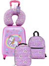 VEVOR Kids Luggage Set, 5 Piece, 18 Inch Hardside Rolling Wheels Suitcase with Backpack & U-shape Pillow, Unicorn Kids Carry on Luggage Set, Holiday Birthday Gift for Girls Boys, Airline Approved