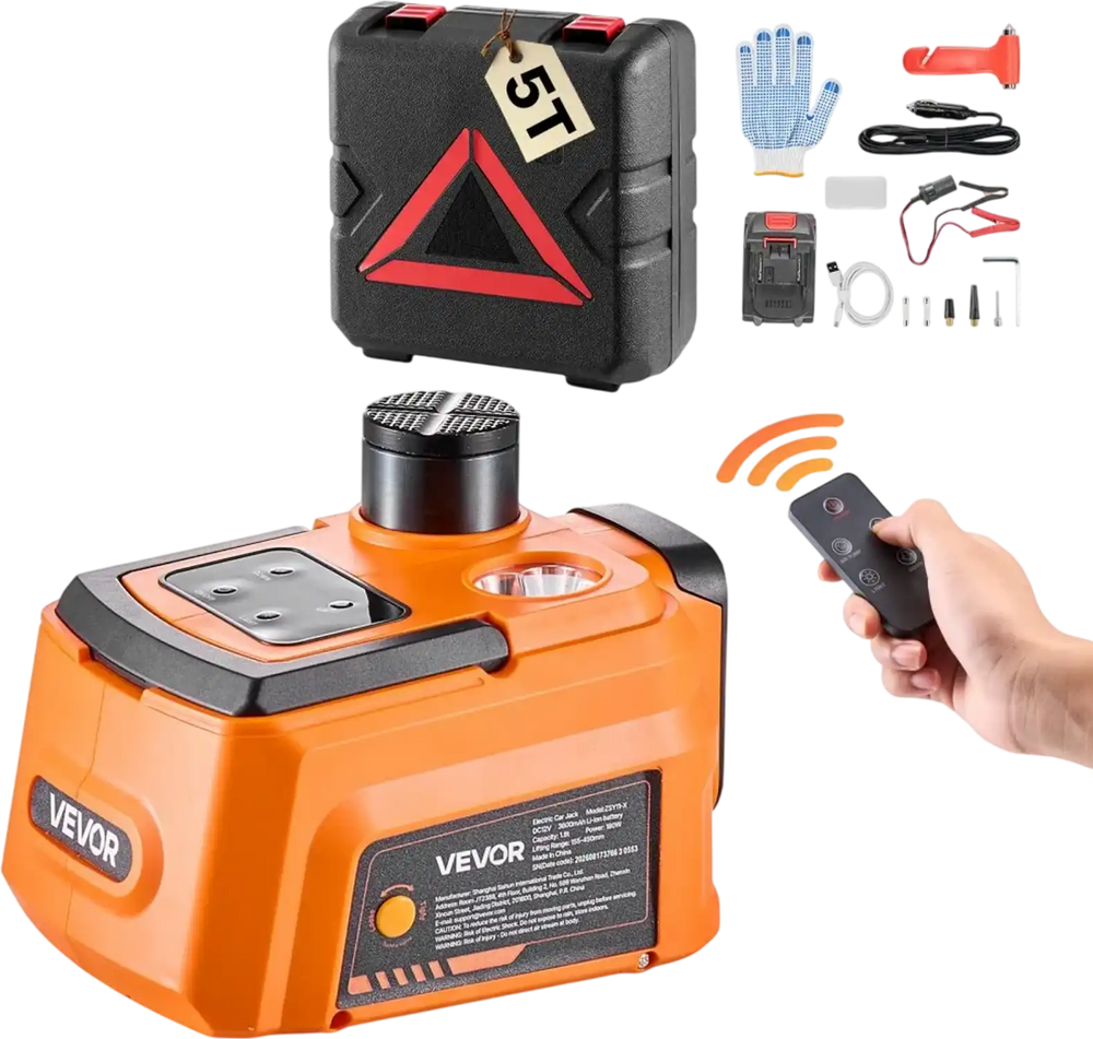 VEVOR 5T Cordless Electric Car Jack with Remote Control & 3600mAh Battery, 12V Hydraulic Car Floor Jack, 6.1-17.7 in Lift Height, Portable Tire Change Tool with LED Light for SUV Sedan Pickup MPV