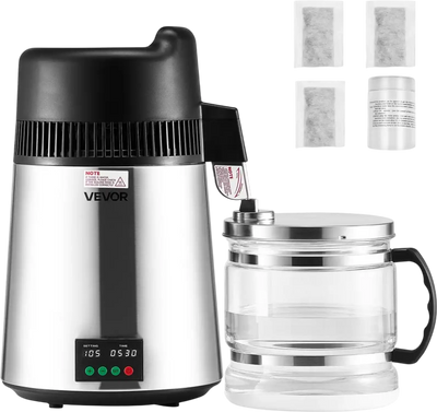 Vevor Water Distiller 6L Countertop Purifier Stainless Steel Glass Pot Silver New