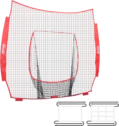 VEVOR 7x7 ft Baseball Softball Practice Net, Portable Baseball Training Net for Hitting Batting Catching Pitching, Backstop Baseball Equipment Training Aids with Strike Zone (Net Only)