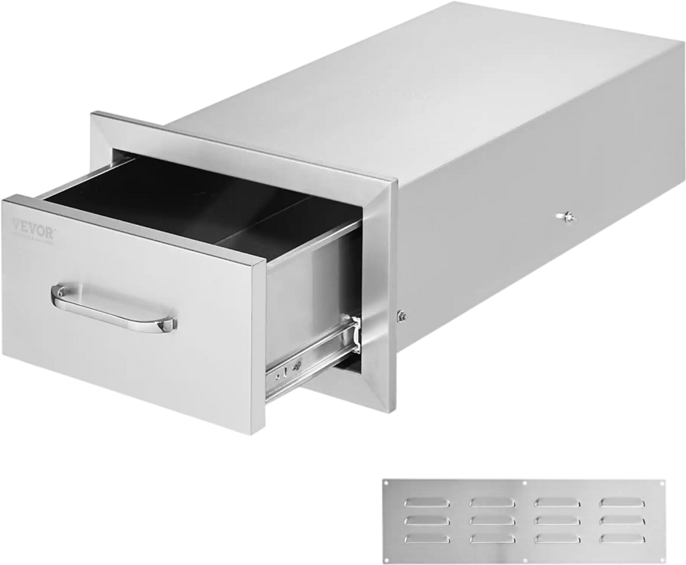 VEVOR 14x8.5 Inch Outdoor Kitchen Drawers Stainless Steel, Flush Mount Double Drawers,14W x 8.5H x 23D Inch, with Stainless Steel Handle, BBQ Drawers for Outdoor Kitchens or BBQ Island