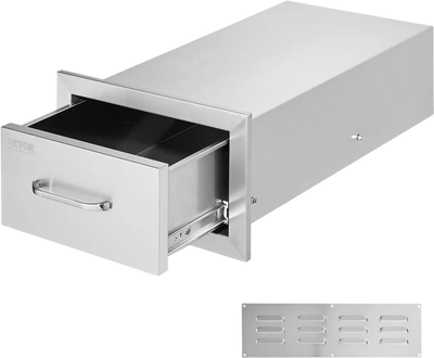 VEVOR 14x8.5 Inch Outdoor Kitchen Drawers Stainless Steel, Flush Mount Double Drawers,14W x 8.5H x 23D Inch, with Stainless Steel Handle, BBQ Drawers for Outdoor Kitchens or BBQ Island