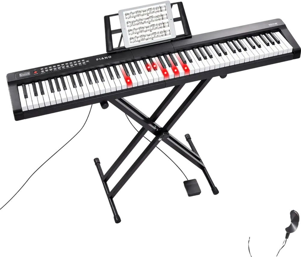 VEVOR 88 Key Digital Piano Keyboard, Semi Weighted Keys, Full Size Electric Keyboard Piano Set with Adjustable Stand Built-In Speakers Sustain Pedal Headphones, Bluetooth MIDI USB for Beginners