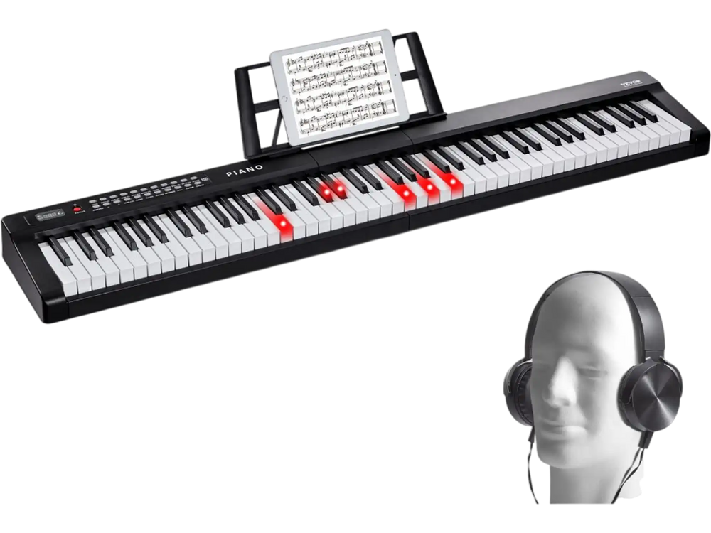 VEVOR 88 Key Digital Piano Keyboard, Semi Weighted Keys, Full Size Electric Portable Keyboard Piano Set with 1000 Tones Built-In Speakers Sustain Pedal Headphones, Bluetooth MIDI USB for Beginners