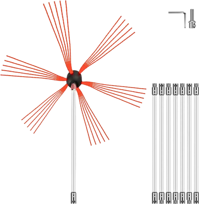 VEVOR Chimney Sweep Kit 26FT, Chimney Brush 315 Inch Chimney Brush Rod Kit 8 Rods with Nylon Flexible Rods .