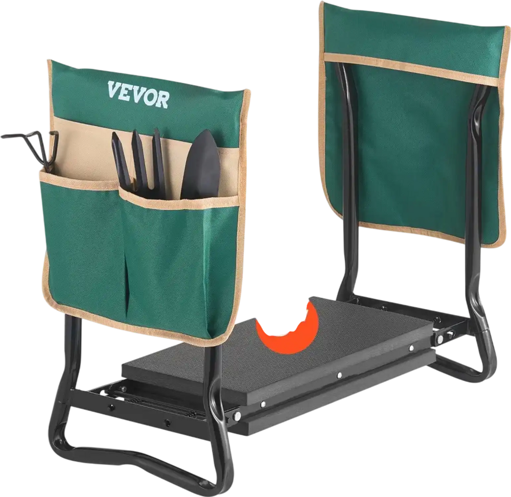 VEVOR Garden Kneeler and Seat, 8 in Wide Kneeling Pad, Heavy Duty Garden Kneeling Stool, Folding Garden Seat with 2 Tool Bags, Relieve Knee & Back Pain, Portable Garden Bench for Women Grandparents