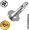 VEVOR #8 Self Drilling Wood Screws, 3/4 Inch Long 350 PCS Truss Head Wood Screws, Phillips Drive Quick Metal Self Tapping Screw, Stainless Steel and Full Thread, Screwdriver Bit Included, Silver