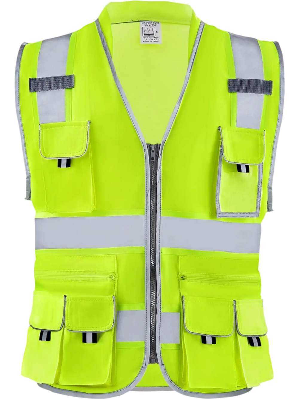 VEVOR Safety Vest, 10 Pockets Yellow Safety Vest, High Visibility Zipper Front Safety Vest with Reflective Strips, Hi Vis Work Construction Vest with Pockets and Walkie-Talkie Clip, for Men & Woman