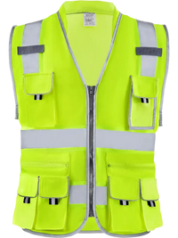 VEVOR Safety Vest, 10 Pockets Yellow Safety Vest, Hi Vis Zipper Front Safety Vest with Reflective Strips, High Visibility Work Construction Vest with Pockets and Walkie-Talkie Clip, for Men & Woman