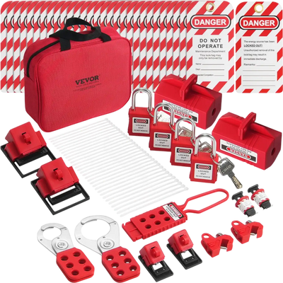 VEVOR Electrical Lockout Tagout Kit, 47 PCS Safety Loto Kit Includes Padlocks, Hasps, Tags, Nylon Ties, Plug Lockouts, Circuit Breaker Lockouts, and Carrying Bag, for Industrial, Electric Power