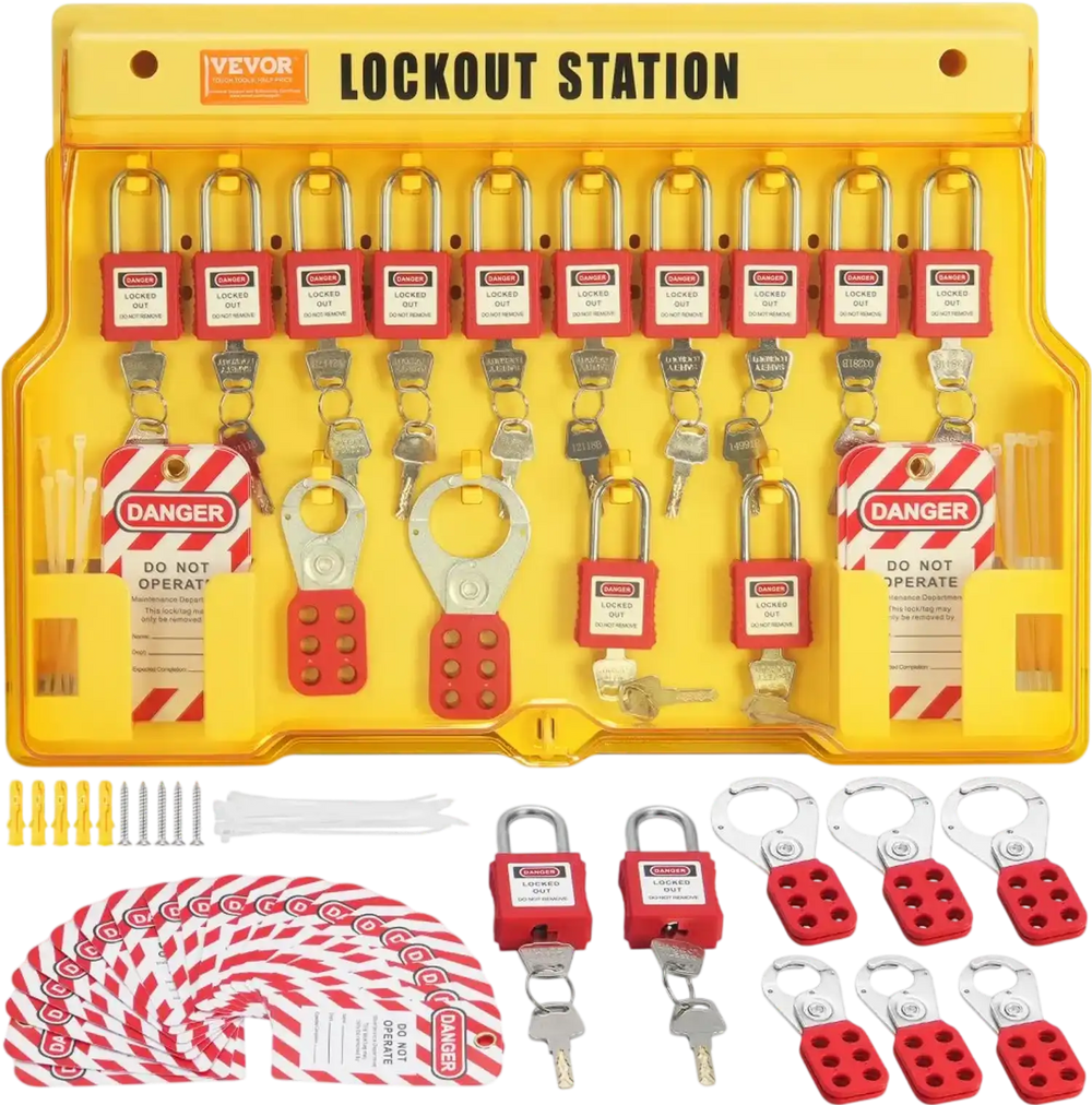 VEVOR Electrical Lockout Tagout Kit, 60 PCS Safety Lockout Tagout Station Includes Padlocks, Hasps, Tags, Nylon Ties, Expansion Kit, and Lockout Station Board, for Industrial, Electric Power