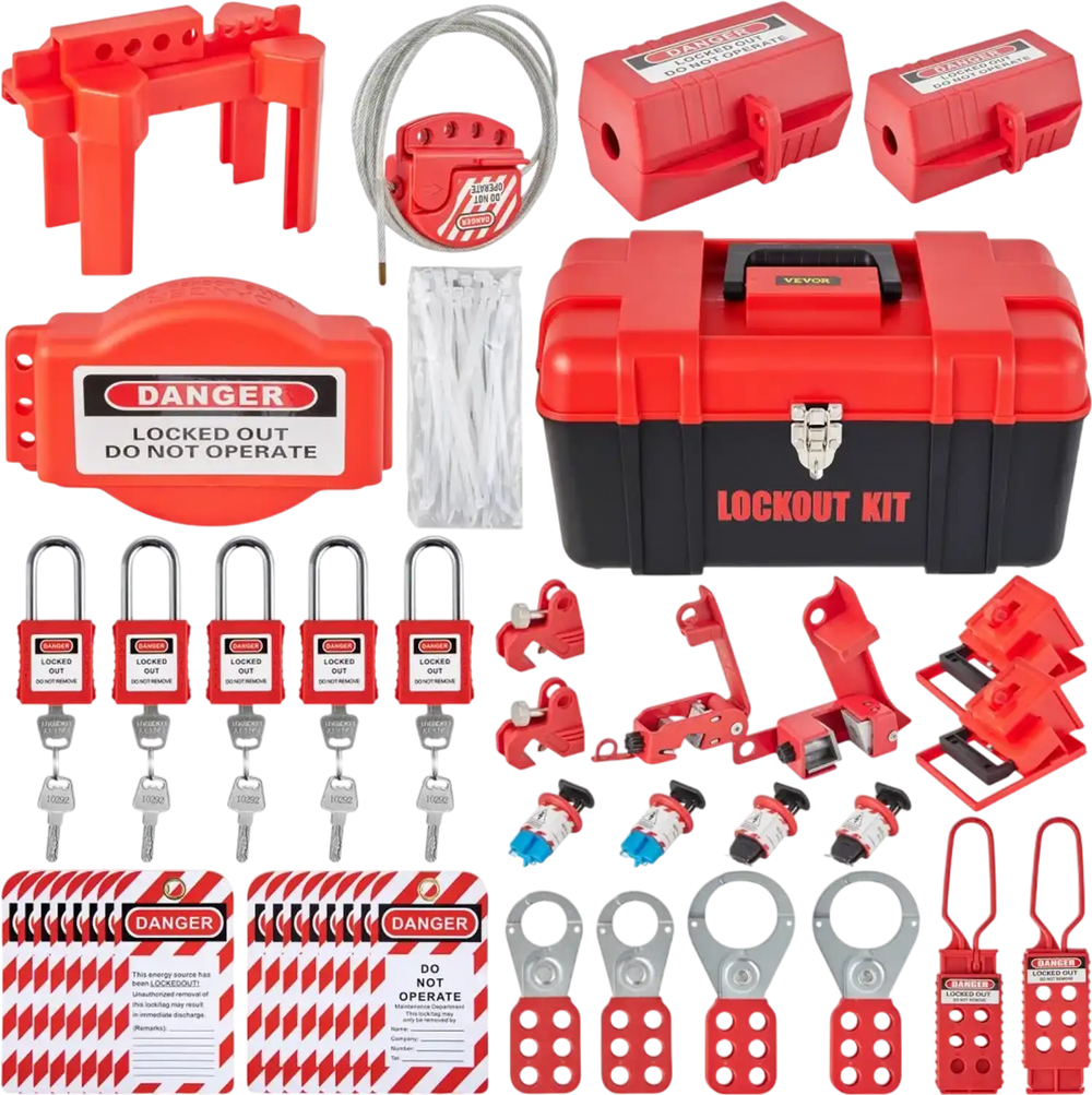 VEVOR 43 PCS Lockout Tagout Kits, Electrical Safety Loto Kit Includes Padlocks, 5 Kinds of Lockouts, Hasps, Tags & Ties, Box, Lockout Safety Tools for Electrical Risk Removal in Industrial, Machinery