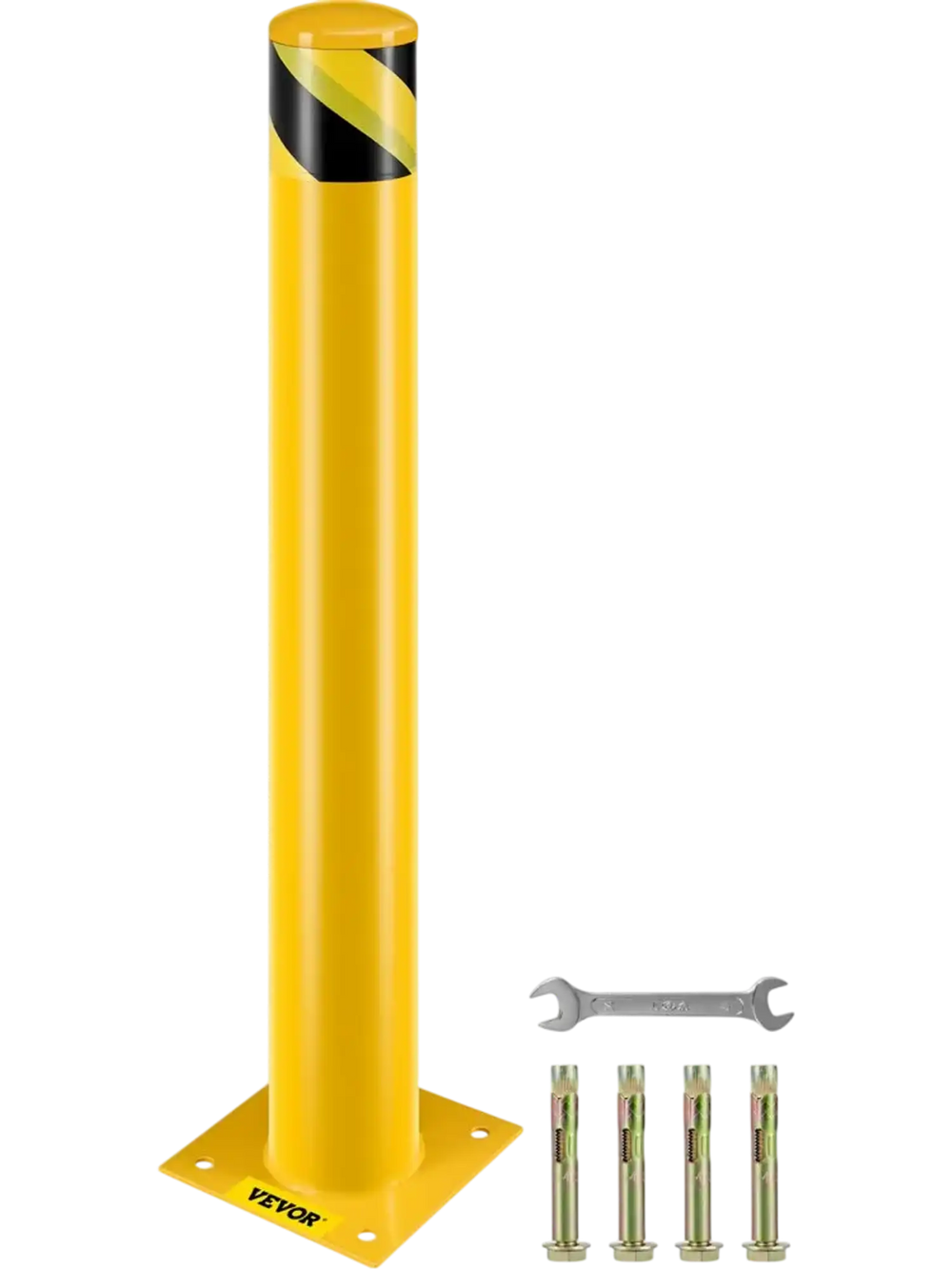 VEVOR Safety Bollard Safety Barrier Bollard 4-1/2" OD 36" Height Yellow Powder Coat Pipe Steel Safety Barrier with 4 Free Anchor Bolts for Traffic-Sensitive Area
