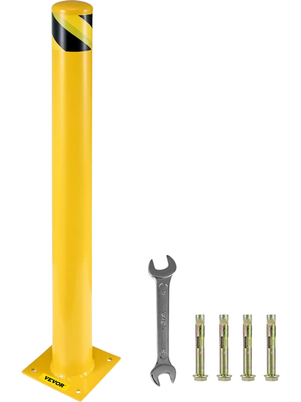 VEVOR 42"x5.5" Safety Bollard, 5-1/2" OD 42" Height Safety Barrier Bollard, Yellow Powder Coat Pipe Steel Safety Barrier, with 4 Free Anchor Bolts, for Traffic-Sensitive Area