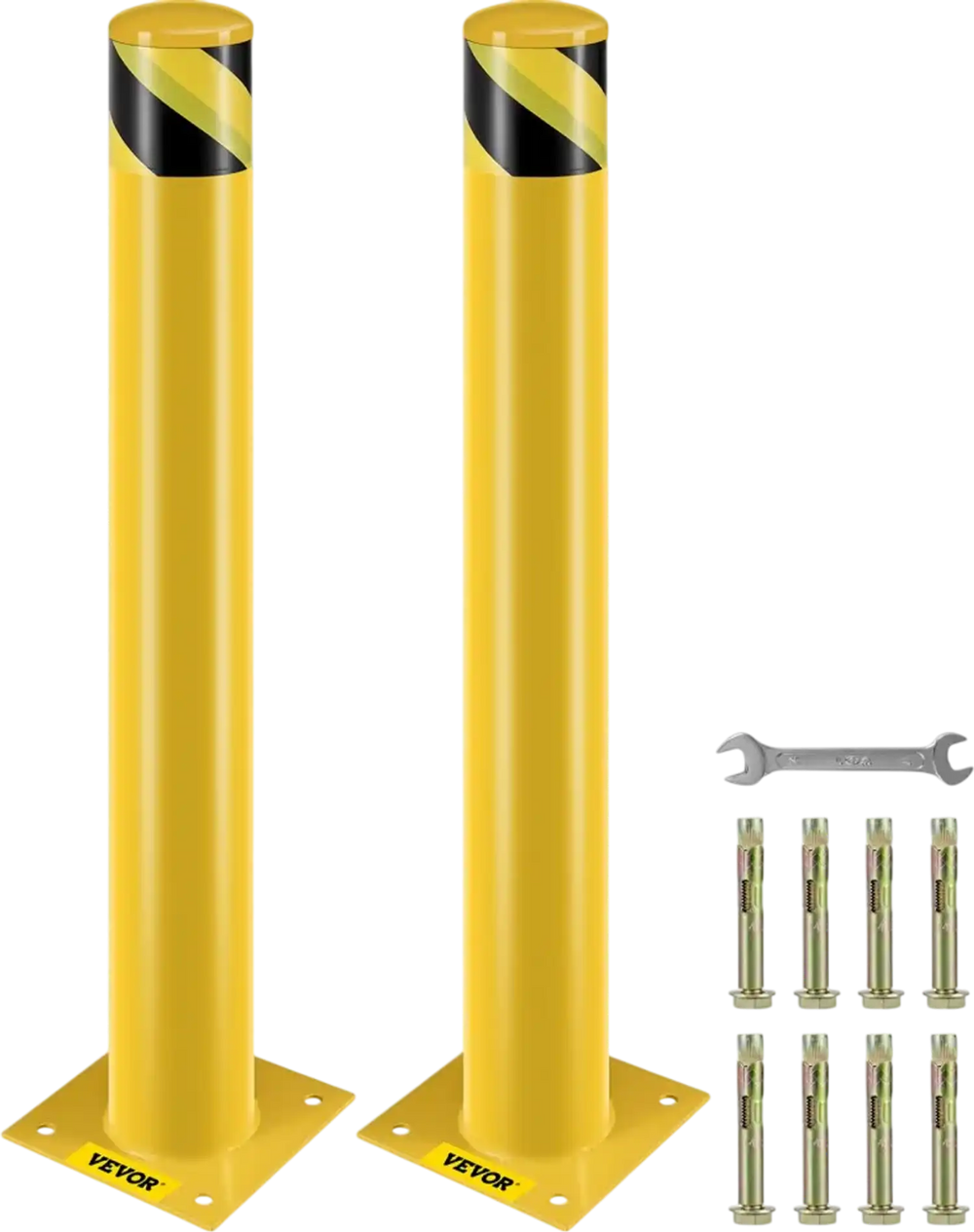 VEVOR Safety Bollard, 36 Inch Height Bollard Post, 4.5 Inch Diameter Steel Pipe Safety Bollard Post, Yellow Steel Bollard, Steel Safety Bollard with 8 Anchor Bolts, Perfect for Traffic-Sensitive Area