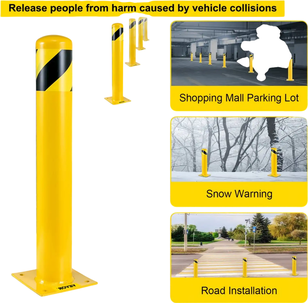 VEVOR Safety Bollard, 36 Inch Height Bollard Post, 5.5 Inch Diameter Steel Pipe Safety Bollard Post, Yellow Steel Bollard, Steel Safety Bollard with 8 Anchor Bolts, Perfect for Traffic-Sensitive Area