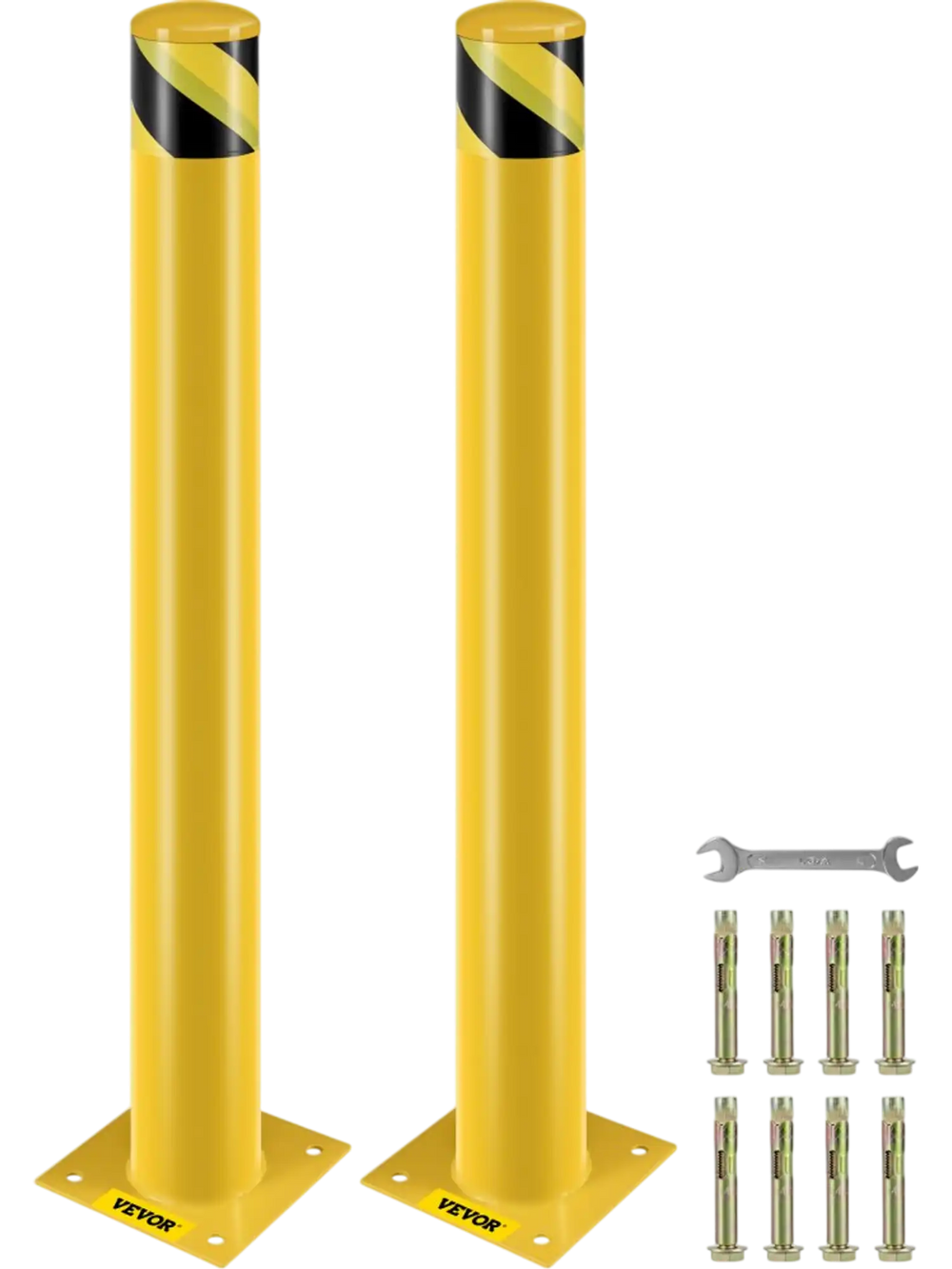 VEVOR Safety Bollard, 42 Inch Height Bollard Post, 4.5 Inch Diameter Steel Pipe Safety Bollard Post, Yellow Steel Bollard, Steel Safety Bollard with 8 Anchor Bolts, Perfect for Traffic-Sensitive Area