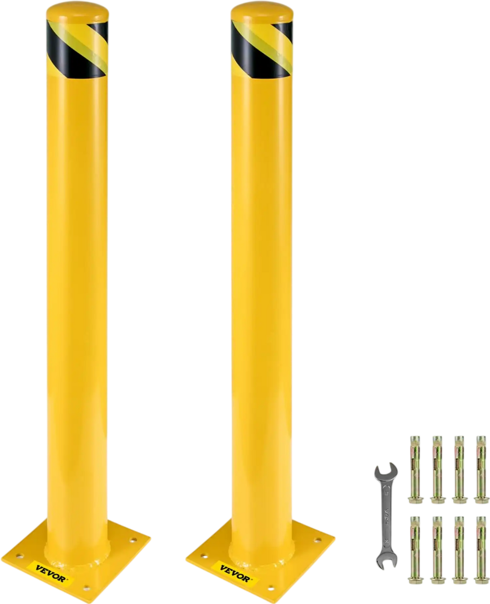 VEVOR Safety Bollard, 48 Inch Height Bollard Post, 5.5 Inch Diameter Steel Pipe Safety Bollard Post, Yellow Steel Bollard, Steel Safety Bollard with 8 Anchor Bolts, Perfect for Traffic-Sensitive Area