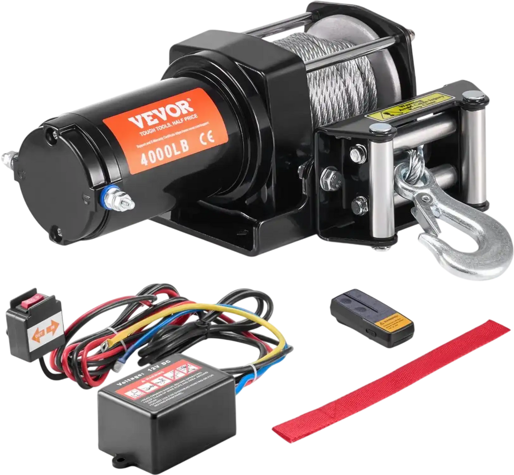 VEVOR Electric Winch, 4000 lb Line Pull Capacity, 12V DC ATV/UTV Winch with Φ3/16 in x 39 ft 7 Strands Steel Cable Roller Fairlead Wireless & Wired Remote Control, IP55 Waterproof for Towing UTV ATV