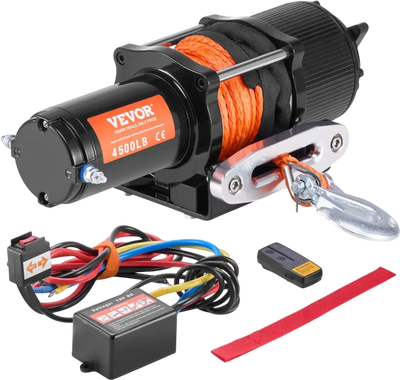 VEVOR Electric Winch, 4500 lb Line Pull Capacity, 12V DC ATV/UTV Winch with Φ1/4 in x 39 ft 12 Strands Synthetic Rope Aluminum Fairlead Wireless & Wired Remote Control, IP55 Waterproof for UTV ATV
