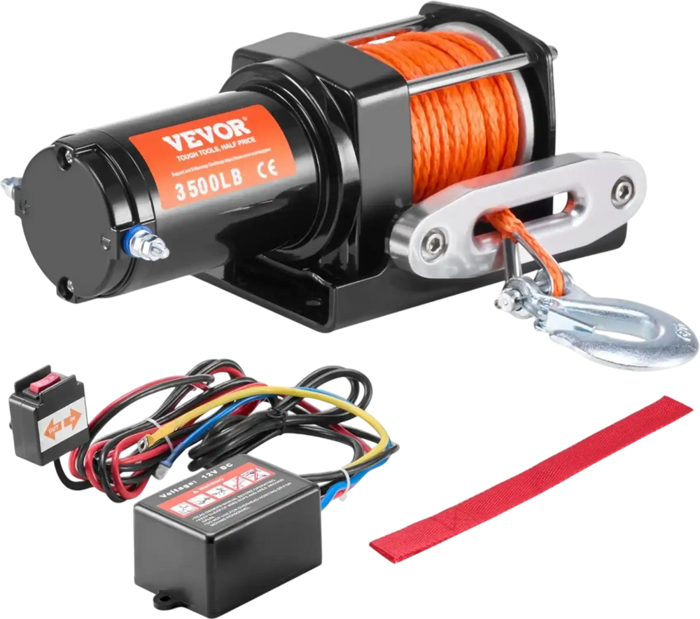 VEVOR Electric Winch, 3500 lb Line Pull Capacity, 12V DC ATV/UTV Winch with Φ3/16 in x 39 ft 12 Strands Synthetic Rope Aluminum Fairlead Wired Remote Control, IP55 Waterproof for Towing UTV ATV Boat