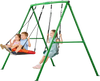 VEVOR Swing Set for Backyard, 32 in Saucer Swing Seat and Belt Seat, with Heavy Duty A-Frame Metal Stand, 440 lbs Load Capacity, Reinforced with Spiral Ground Anchors, Swingset Outdoor for Kids
