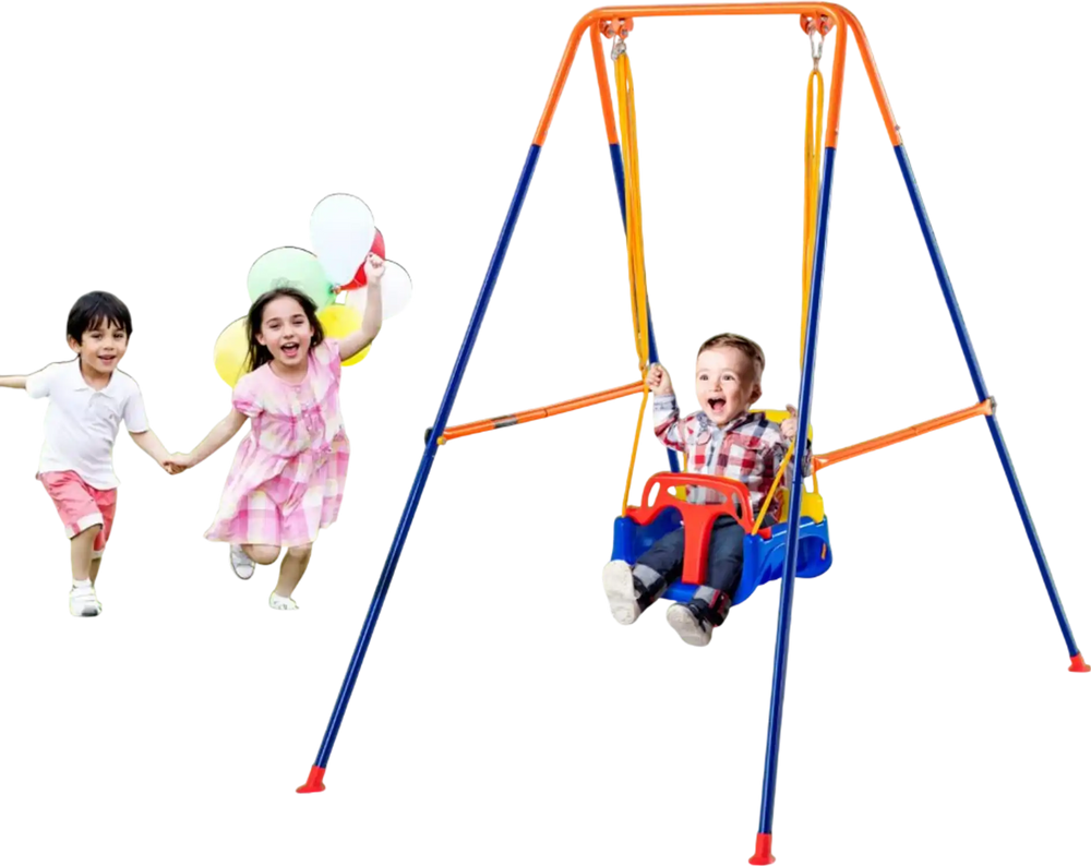 VEVOR Swing Sets for Backyard, 3-in-1 Toddler Swing Set with 4 Sandbags, Foldable Metal Stand, Easy to Assemble, Swingset Indoor/Outdoor for Kids 3-6 Years, Youth 6-10 Years and Teenagers 10+