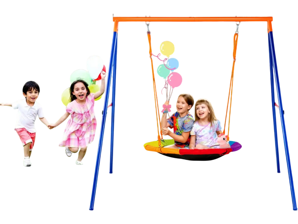VEVOR Swing Sets for Backyard, 440lbs Load Capacity Swing Set, 40" Saucer Swing Seat with Heavy Duty A-Frame Metal Swing Stand and Adjustable Rope, Easy to Assemble, Swingset Outdoor for Kids