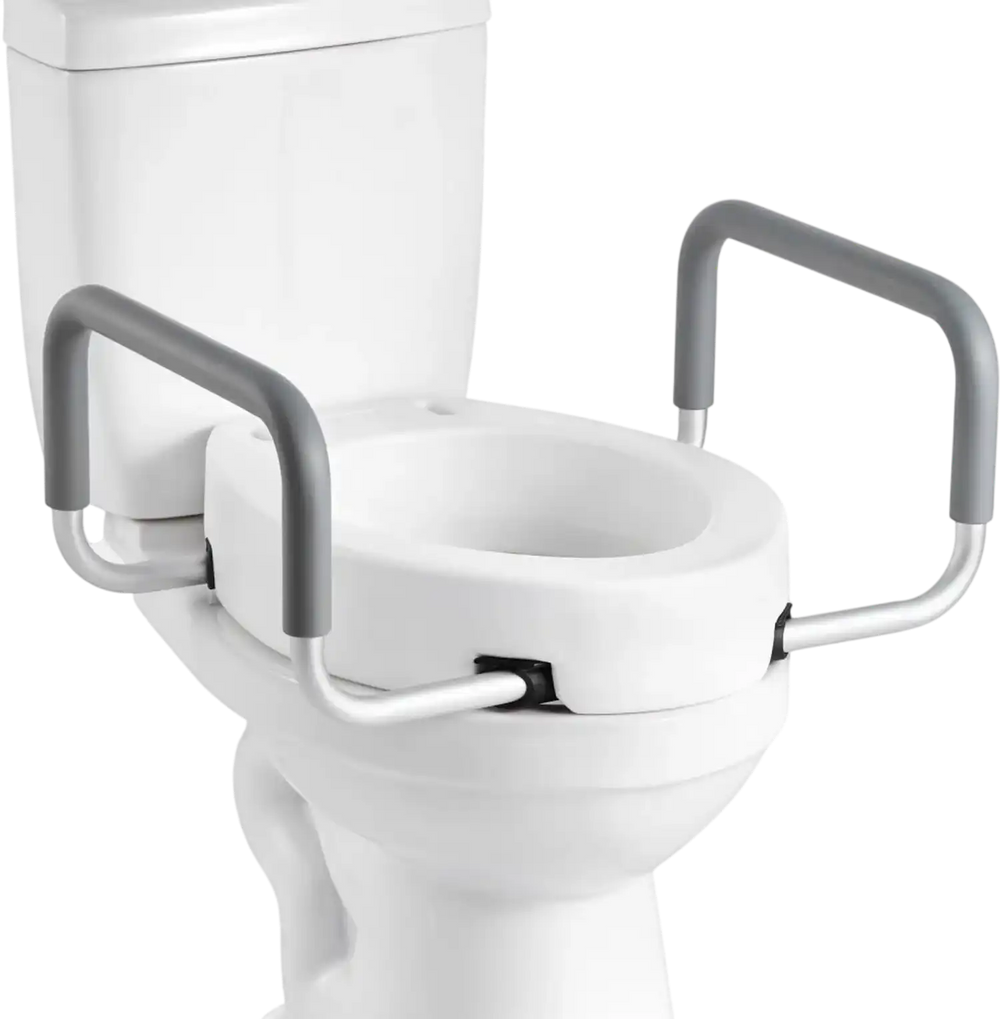 VEVOR Raised Toilet Seat with Arms, 300 lbs Load Capacity, 3.5-Inch Lift Height, Widened Commode Elevated Toilet Seat Riser with Padded Handles for Seniors, Elderly, Handicap, Disabled, and Adults