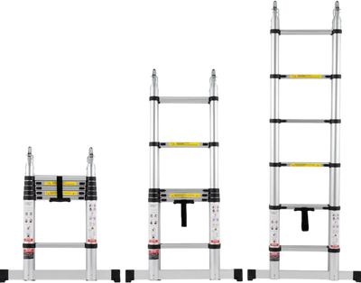 VEVOR Telescoping Ladder, 12.5FT A-Shape Aluminum Extension Ladder Lightweight, Multi-button Retraction Collapsible Ladder, 375 LBS Capacity w/ Stabilizer Bar, Multi-Purpose Ladders for RV, Camper