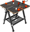 VEVOR Convertible Workstation, Dual-Function as Sawhorse/Workbench, Supports up to 1000 lbs, 7 Height Options, Durable Steel Frame, Compact Folding Design with Wood Clamp, Includes 4 Bench Dogs & 2