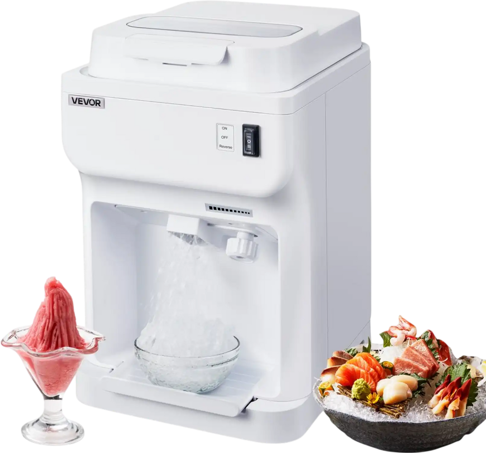 VEVOR Commercial Ice Shaver Crusher, 220lbs Per Hour Electric Snow Cone Maker with 4L Ice Cube Box, 350W 1500RPM Tabletop Shaved Ice Machine for Parties Events Bar, Home and Commercial Use (White)