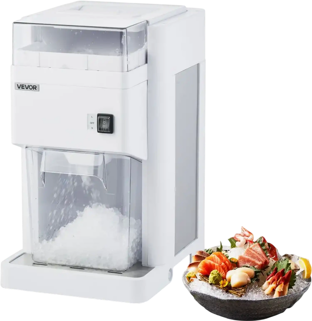 VEVOR Commercial Ice Shaver Machine, 1.91QT /1.8L Large Electric Ice Cube Crusher Shaved Maker with 300W Premium Motor, Stainless Steel Blades, for Bar Mixing Seafood Preservation Home Party, White