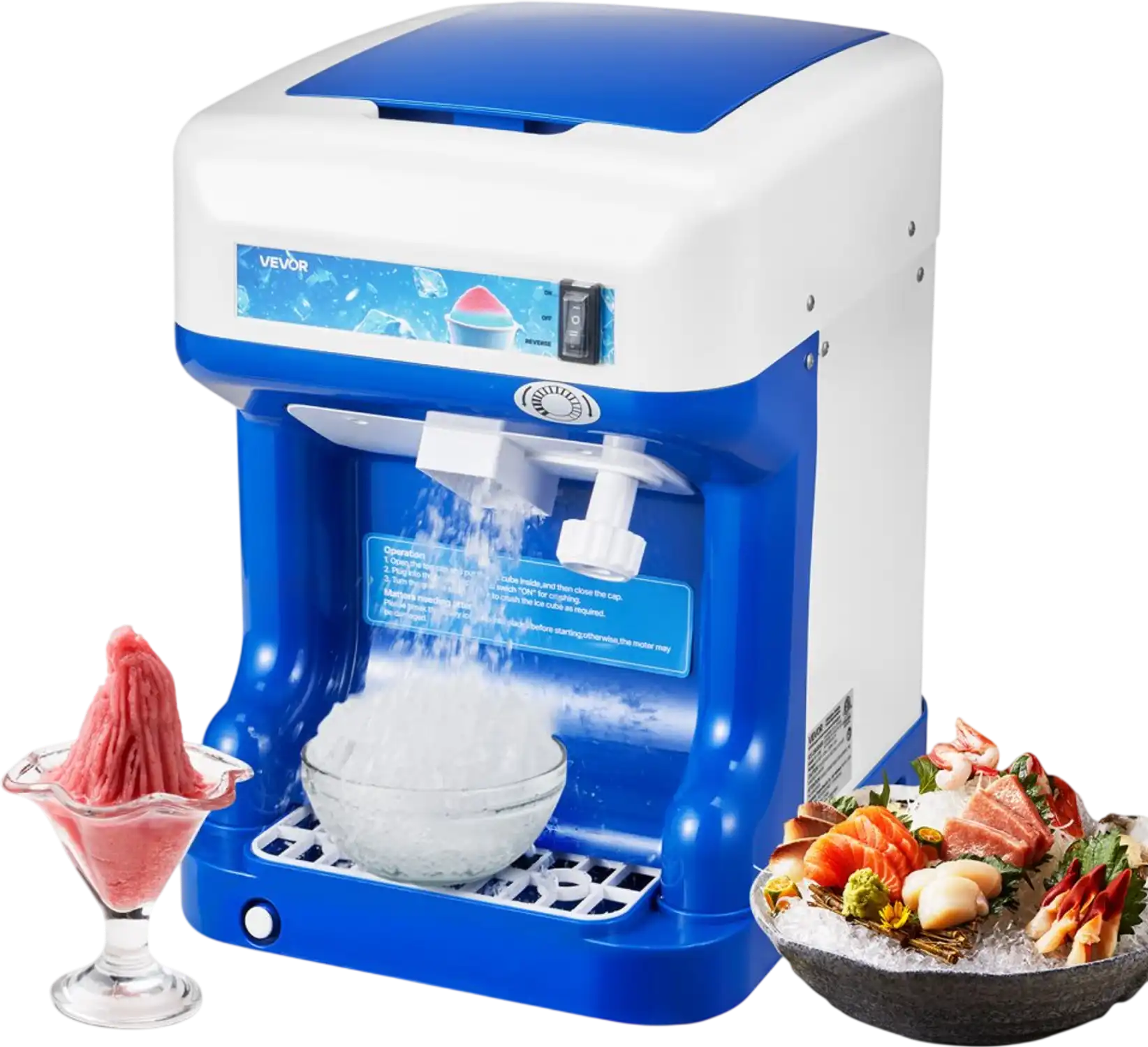 Vevor Ice Shaver Commercial 286 lbs/h Electric Snow Cone Maker Blue New