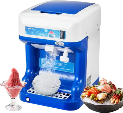 VEVOR Commercial Ice Shaver Crusher, 286lbs Per Hour Electric Snow Cone Maker with 2L Ice Cube Box, 250W 1500RPM Tabletop Shaved Ice Machine for Parties Events Snack Bar, Home and Commercial Use (Blue)
