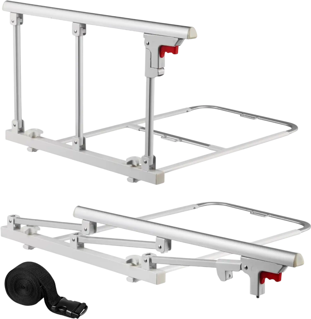 VEVOR Foldable Bed Rail for Elderly, 28 in Bedside Assist Rail with Fixing Strap, Adjustable Height Pipe Bedside Cane, High-Strength Metal Senior Bed Bar, Hand Guard Grab Fits King, Queen, Full, Twin