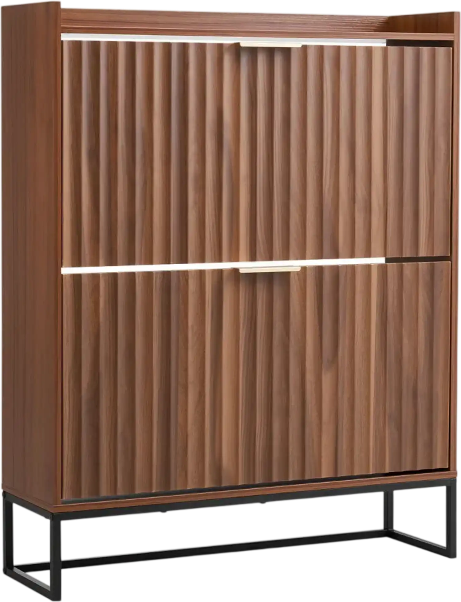 Vevor Shoe Cabinet Mid-Century 2 Flip Drawer Fluted Walnut Organizer New