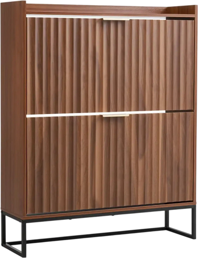 VEVOR Shoe Cabinet with 2 Flip Drawers, Mid-Century Shoes Storage Cabinet with Anti-Tipping Device, Freestanding Fluted Shoe Organizer, Ideal for Entrance, Hallway, Bedroom, Living Room, Walnut