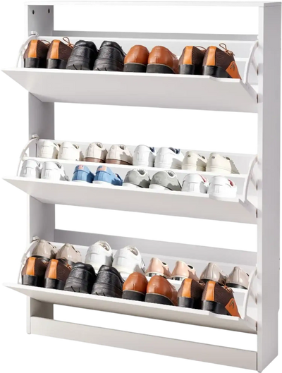 VEVOR Shoe Cabinet with 3 Flip Drawers, Modern Shoes Storage Cabinet with Anti-Tipping Device, Freestanding Shoe Rack Organizer, Ideal for Entryway, Hallway, Bedroom, Living Room, Closet, White