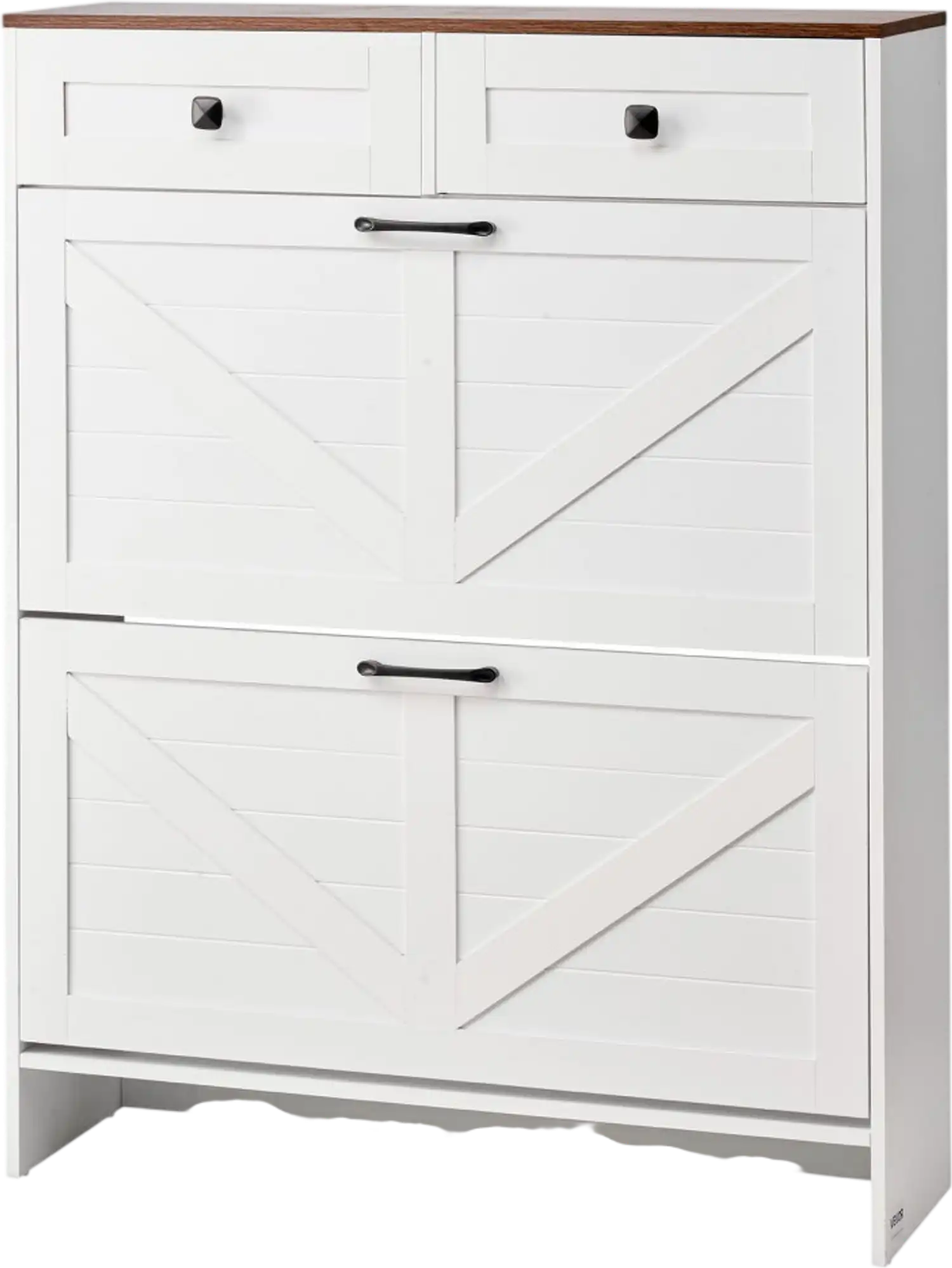 Vevor Shoe Cabinet Farmhouse 2 Flip Drawers White New
